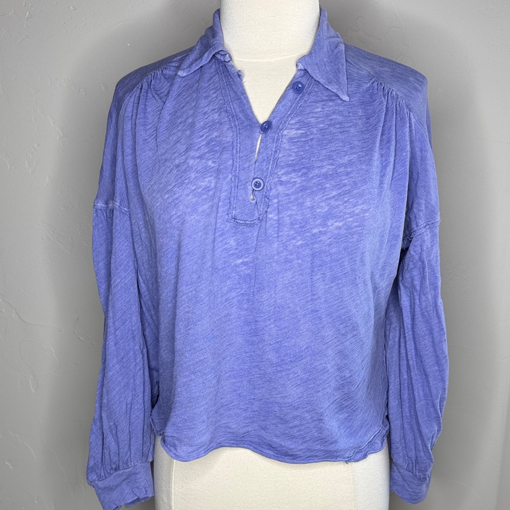 We The Free Rush Hour Linen Blend Purple Lilac Long Sleeve Top Oversized